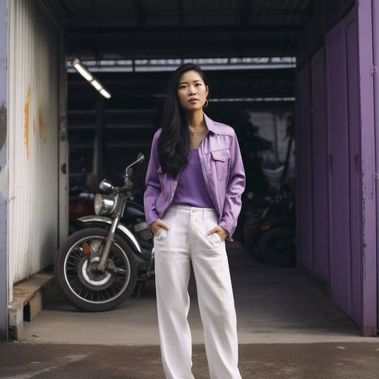 淺紫色上衣配什么顏色褲子好看,淺紫上衣配色指南:白灰藍褲優雅顯白全攻略