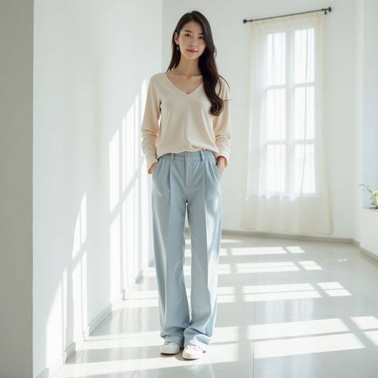 天藍色褲子配什么顏色上衣好看，天藍褲配白灰粉上衣最亮眼