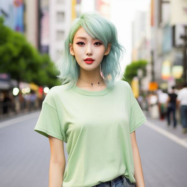 綠色的短袖配什么褲子，清新的綠色短袖百搭穿搭，牛仔黑褲休閑吸睛指南