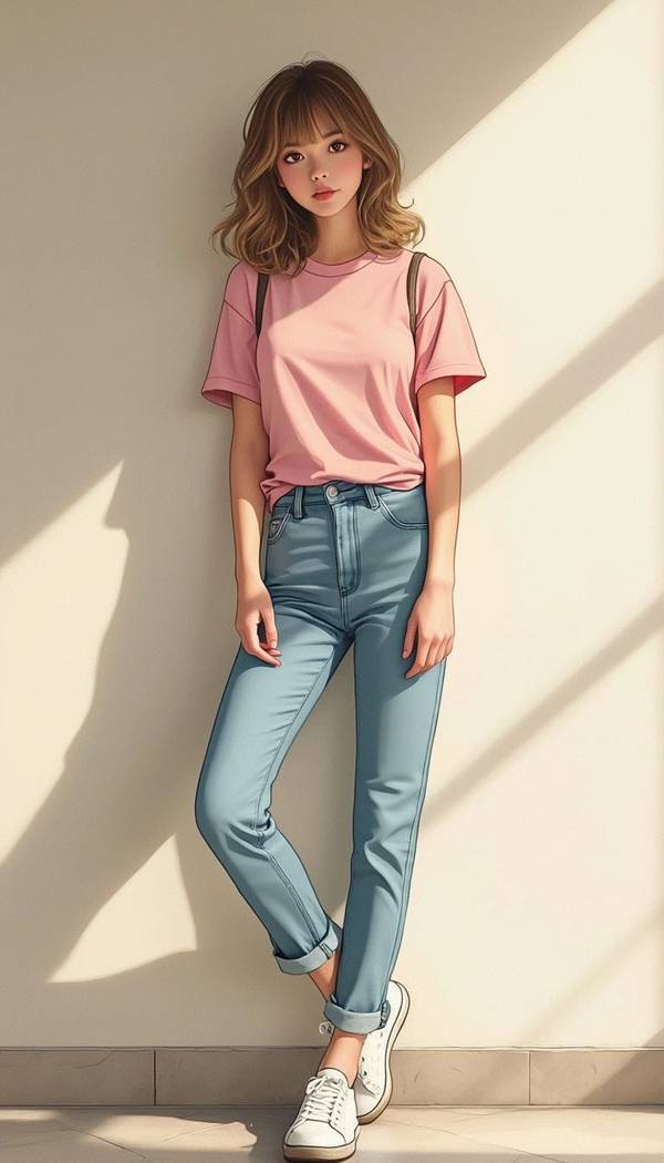 藍色牛仔褲搭配什么顏色上衣，經(jīng)典藍牛仔褲搭配紅色白黑色上衣時尚穿搭指南