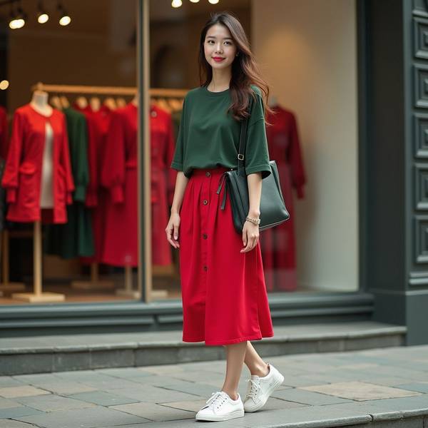 墨綠色裙子配什么顏色上衣好看，墨綠裙裝的理想上衣配色方案